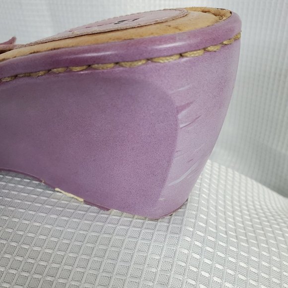 Born Handcrafted Footwear Size 8/39 Leather Wedge Sandals Heels Straps Purple - Picture 8 of 16